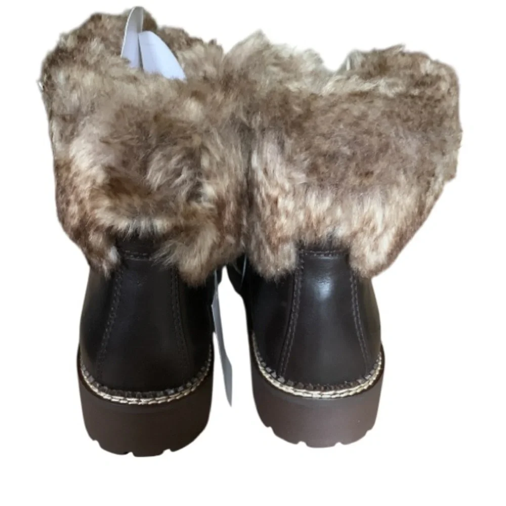 LANDSEND Women’s Leather Faux Fur Cuff Booties, Side Zip, **Minor Cosmetic Flaws